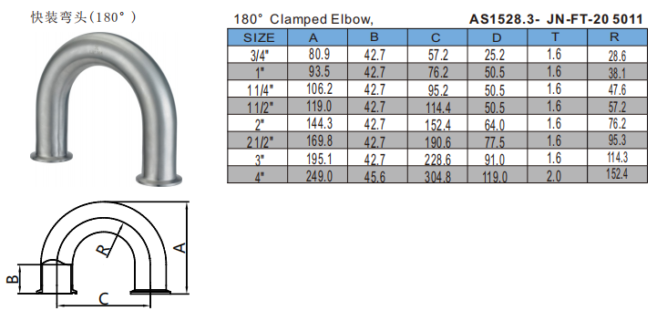 快装弯头180尺寸表