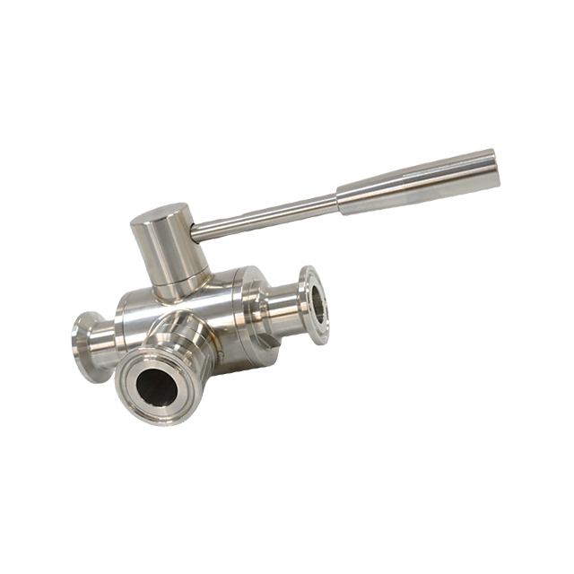 Válvula de control de bola de 3 vías de triple abrazadera aséptica de acero inoxidable con palanca de acero manual 