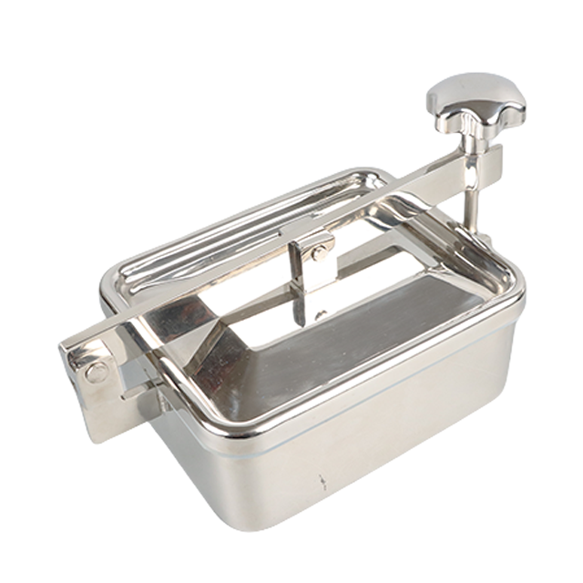 Espejo rectangular de apertura rápida de calidad alimentaria con orificio de mano cuadrado de boca de inspección de acero inoxidable DN600 
