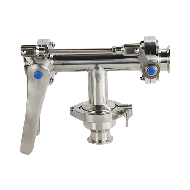 Válvula de bola combinada de tres vías tipo T con abrazadera de acero inoxidable con manija de liberación de presión