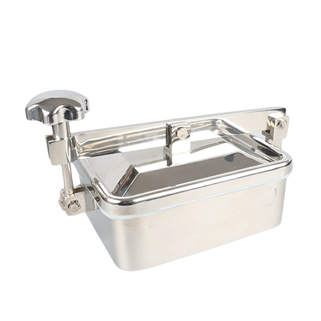 Espejo rectangular de apertura rápida de calidad alimentaria con orificio de mano cuadrado de boca de inspección de acero inoxidable DN600 