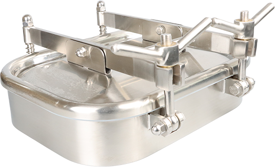 Tapa de registro rectangular de acero inoxidable pulido espejo sanitario DN300 con cerradura de tuerca de dos manos