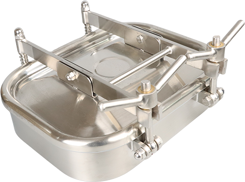 Tapa de registro rectangular de acero inoxidable pulido espejo sanitario DN300 con cerradura de tuerca de dos manos